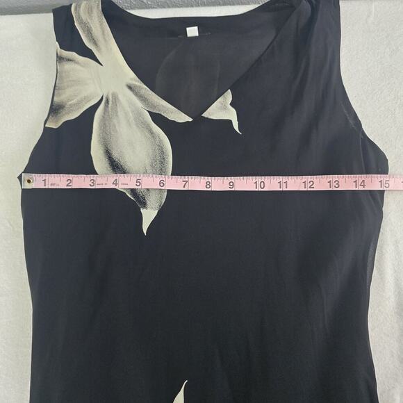 Lapis Black Floral Semi Sheer Chiffon Fitted Black Maxi Dress Med Petite Y2K 90s - Picture 3 of 9